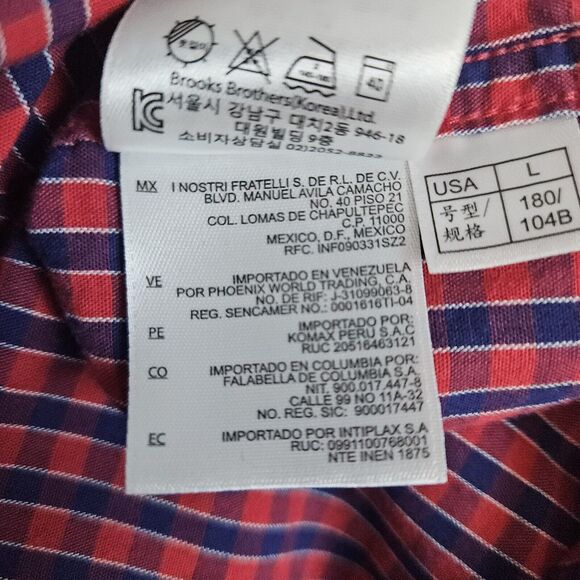Brooks Brothers 346 Red & Blue Checks Size L Button Up/Down Cotton Dress Shirt - Picture 10 of 16